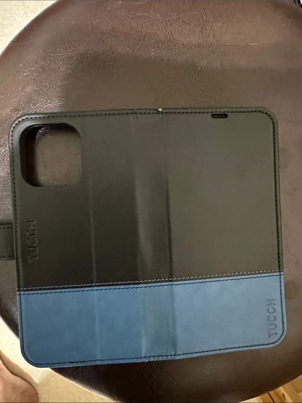 TUCCI Two-Tone Black and Blue Folio Phone Case with Card Slots